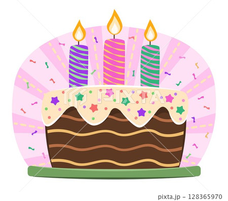 Birthday Chocolate Cake with Colorful Candles Decoration for Birthday Party Celebration Concept Illustration Clip Art Birthday Chocolate Cake with Colorful Candles Decoration for Birthday Party Celebration Concept Illustration Clip Art 128365970