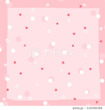 POPの背景に使用おすすめ！白・ピンクの水玉模様と小さい桜の花が散りばめています。 128366366