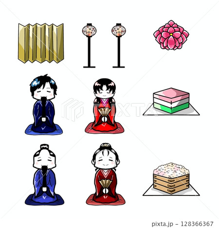 ひな祭りがテーマの手書きイラストです。POPに使用可能。 128366367