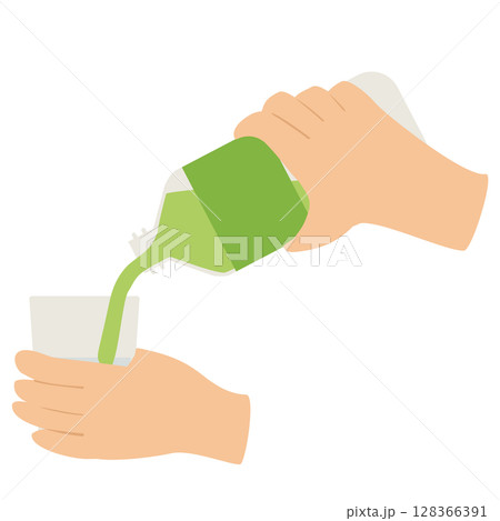 ペットボトルからコップにお茶を注ぐ手 128366391