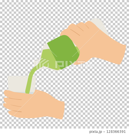 ペットボトルからコップにお茶を注ぐ手 128366391