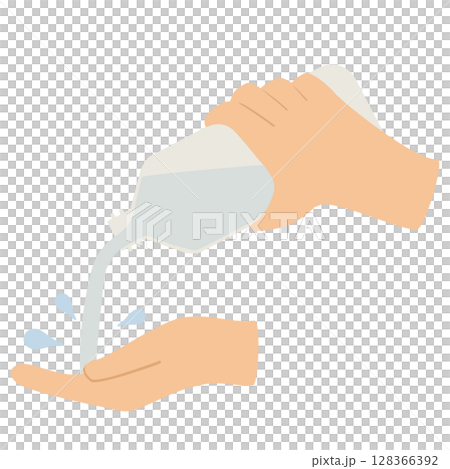 ペットボトルの水で手を洗う 128366392