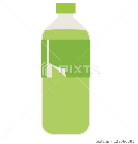 お茶のペットボトルと剥がれかけのラベル 128366393