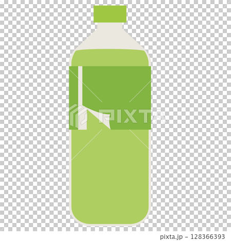 お茶のペットボトルと剥がれかけのラベル 128366393