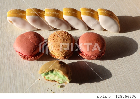 Enjoy a Mouthwatering and Delicious Assortment of Exqusitely Colorful Macarons and Cookies Enjoy a Mouthwatering and Delicious Assortment of Exqusitely Colorful Macarons and Cookies 128366536