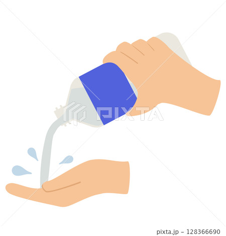 ペットボトルの水で手を洗う 128366690