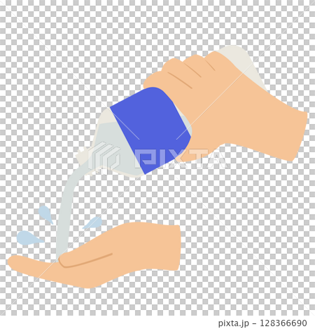 ペットボトルの水で手を洗う 128366690