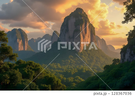 sunset over the mountain 128367036