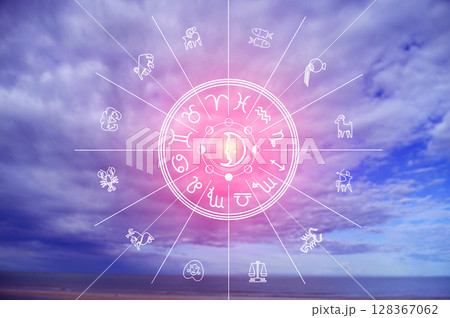 Zodiac signs and astrology with constellations, concepts, predictions, horoscopes, beliefs 128367062
