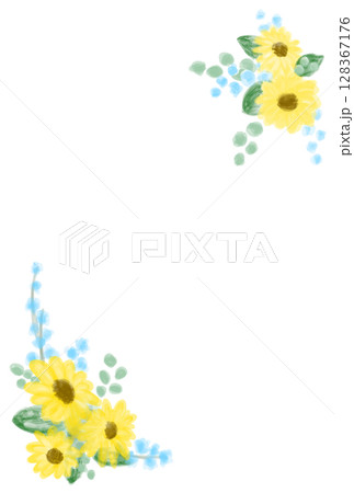 夏カワイイ・ひまわりの装飾フレーム素材イラスト 128367176