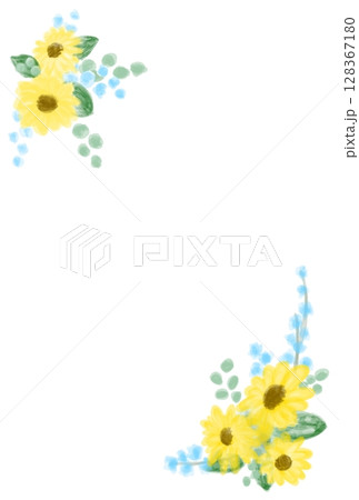 夏カワイイ・ひまわりの装飾フレーム素材イラスト 夏カワイイ・ひまわりの装飾フレーム素材イラスト 128367180