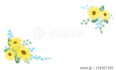 夏カワイイ・ひまわりの装飾フレーム素材イラスト 夏カワイイ・ひまわりの装飾フレーム素材イラスト 128367188