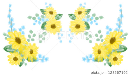 夏カワイイ・ひまわりの装飾フレーム素材イラスト 128367192
