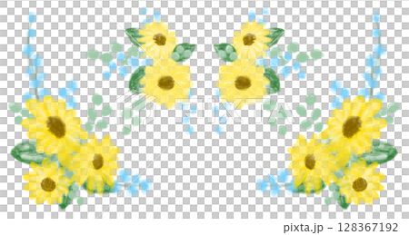 夏季可愛向日葵裝飾框架插圖 128367192