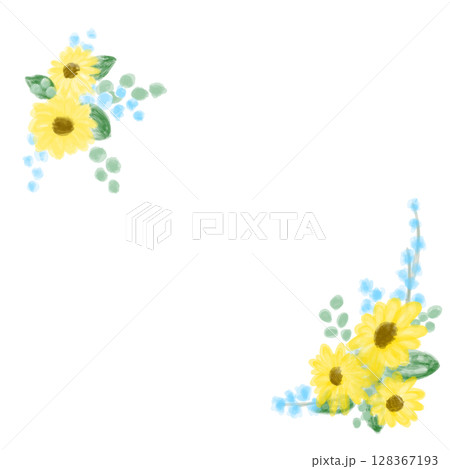 夏カワイイ・ひまわりの装飾フレーム素材イラスト 夏カワイイ・ひまわりの装飾フレーム素材イラスト 128367193