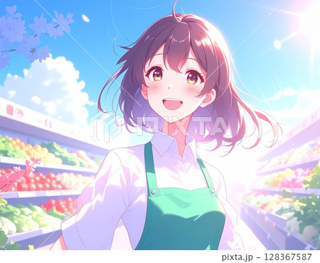 スーパーの女性店員 128367587