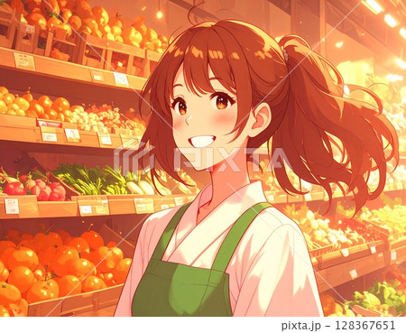スーパーの女性店員 128367651