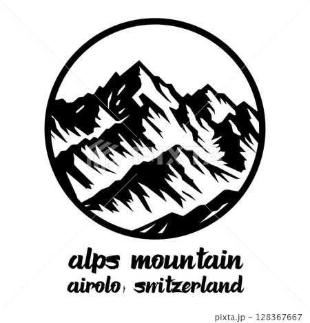 Circle Icon Alps Mountain. Vector illustration 128367667