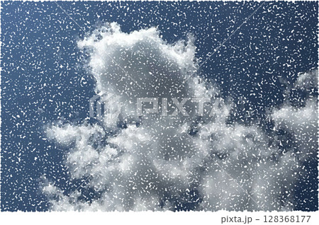 Photocopy halftone sky with clouds. Retro dotted blue sky texture. Vector pop art style. 128368177