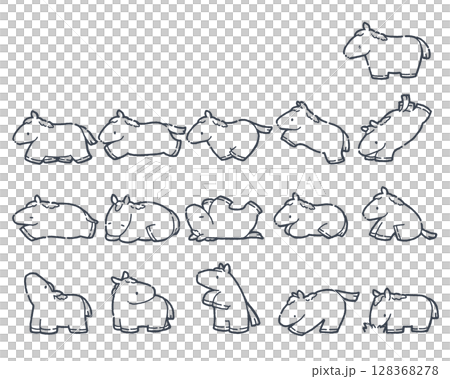 Set of cute mini horses_Line drawing 128368278