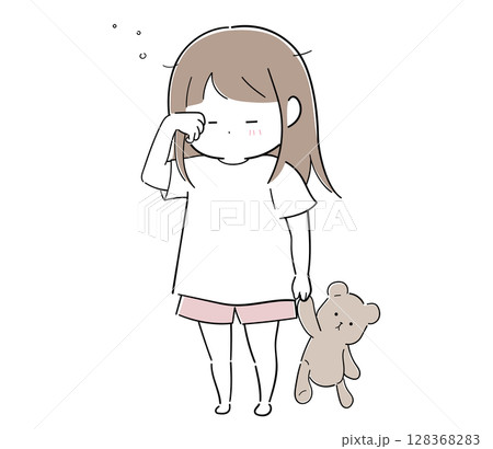 眠たい幼い女の子（ぬいぐるみ） 128368283