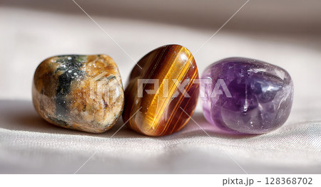 白い布の上の3つの天然石　AI画像 128368702