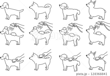 いろいろな犬のポーズ 線画 128368841