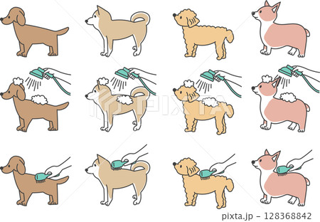 いろいろな犬のポーズ 線画 128368842