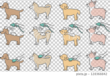 いろいろな犬のポーズ 線画 128368842