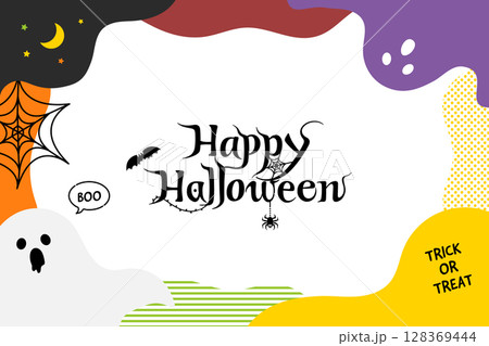 ポップでかわいいおばけのハロウィン背景フレーム 128369444