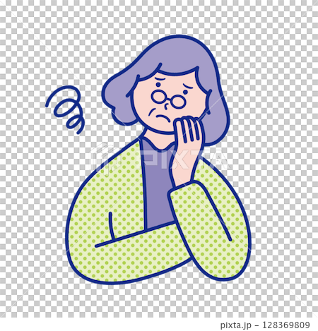 Illustration of a senior woman's upper body feeling uneasy 128369809