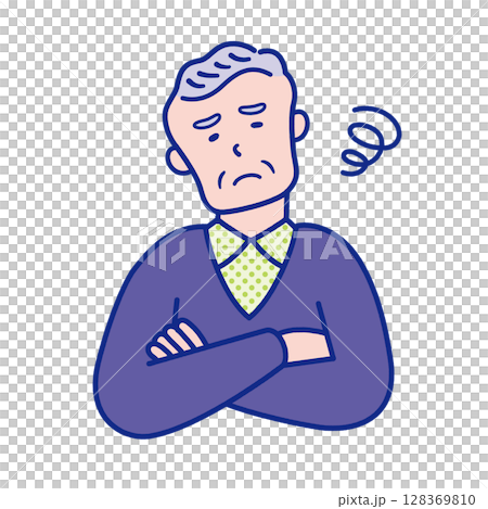Illustration of a senior man's upper body feeling uneasy Illustration of a senior man's upper body feeling uneasy 128369810