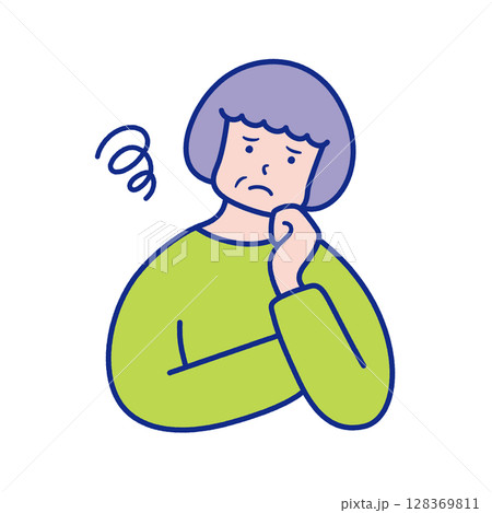 モヤモヤするシニア女性の上半身イラスト素材 モヤモヤするシニア女性の上半身イラスト素材 128369811