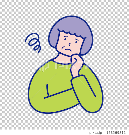 モヤモヤするシニア女性の上半身イラスト素材 モヤモヤするシニア女性の上半身イラスト素材 128369811