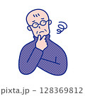 モヤモヤするシニア男性の上半身イラスト素材 128369812