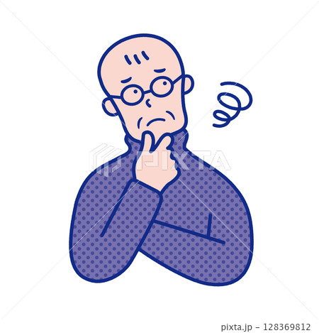 モヤモヤするシニア男性の上半身イラスト素材 モヤモヤするシニア男性の上半身イラスト素材 128369812