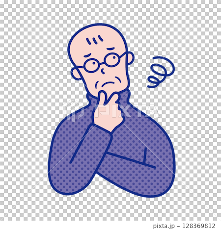 Illustration of a senior man's upper body feeling uneasy Illustration of a senior man's upper body feeling uneasy 128369812