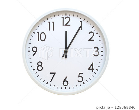 Wall clock showing 00:05 or 12:05. minimalist analog wall clock. suitable for time concept, deadline, schedule, or time zone visuals. 128369840