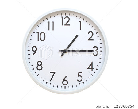 Wall clock showing 01:15 or 13:15. minimalist analog wall clock. suitable for time concept, deadline, schedule, or time zone visuals. 128369854