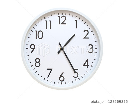 Wall clock showing 01:25 or 13:25. minimalist analog wall clock. suitable for time concept, deadline, schedule, or time zone visuals. 128369856