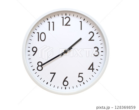 Wall clock showing 01:40 or 13:40. minimalist analog wall clock. suitable for time concept, deadline, schedule, or time zone visuals. 128369859