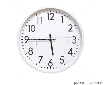 Wall clock showing 05:45 or 17:45. minimalist analog wall clock. suitable for time concept, deadline, schedule, or time zone visuals. Wall clock showing 05:45 or 17:45. minimalist analog wall clock. suitable for time concept, deadline, schedule, or time zone visuals. 128369910