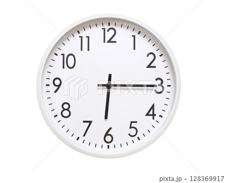 Wall clock showing 06:15 or 18:15. minimalist analog wall clock. suitable for time concept, deadline, schedule, or time zone visuals. Wall clock showing 06:15 or 18:15. minimalist analog wall clock. suitable for time concept, deadline, schedule, or time zone visuals. 128369917