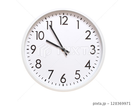 Wall clock showing 09:55 or 21:55. minimalist analog wall clock. suitable for time concept, deadline, schedule, or time zone visuals. 128369971