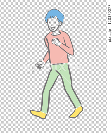 Colored illustration of a man running with a smile Colored illustration of a man running with a smile 128370077