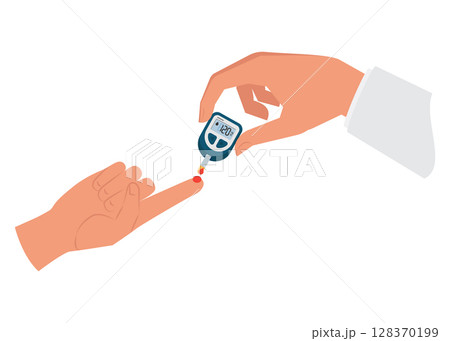 Doctor holding a glucometer to test blood sugar stock illustration 128370199