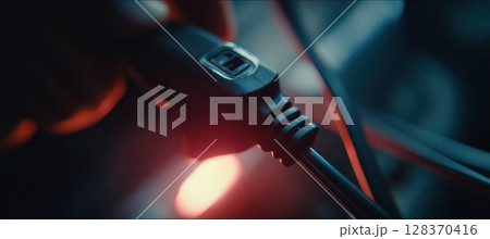 Close-Up POV of Connecting a New Device to Power for the First Time 128370416