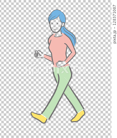 大股で歩く若い女性の淡い色のイラスト 128371087