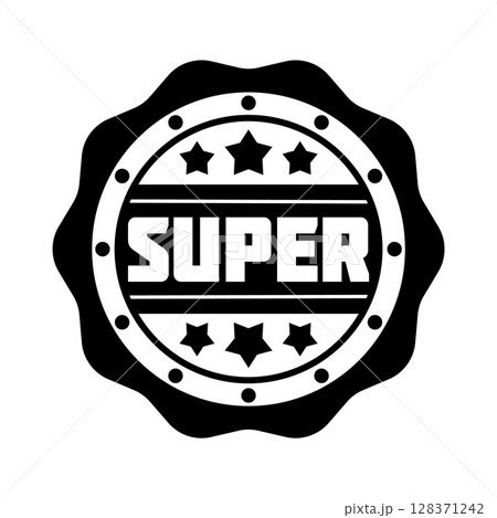 Premium product badge. Seal quality emblem. Super sale. Black silhouette guarantee tag. Certificate graphic circle label. Best choice stars. Award insignia. Warranty medal. Vector round sticker design 128371242