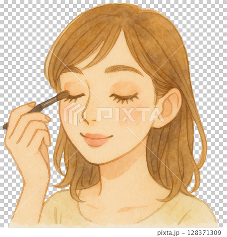 化妝眼妝女人水彩插畫 128371309